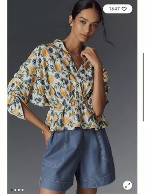 Women’s Maeve Anthropologie Ruched peplum blouse shirt
